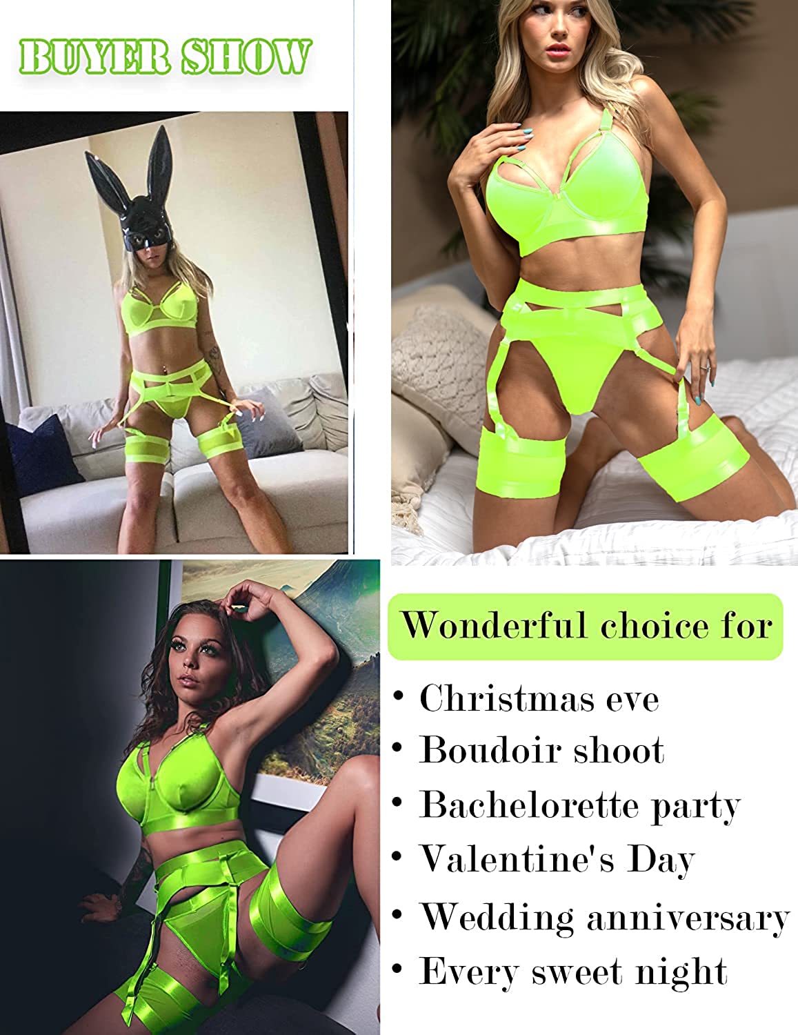 Avidlove Lingerie Set for with Underwire Strappy Lingerie Push Up 5 Piece Lingerie Set with Garter