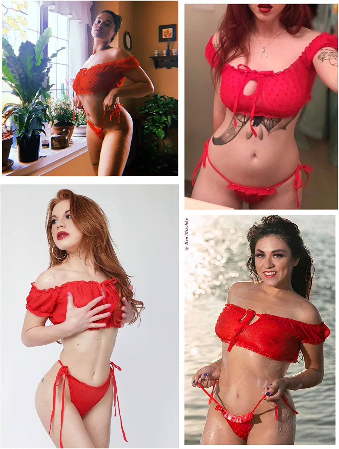 Avidlove Bra and Panty Set Ruffle Lingerie Set Mesh Babydoll Chemise
