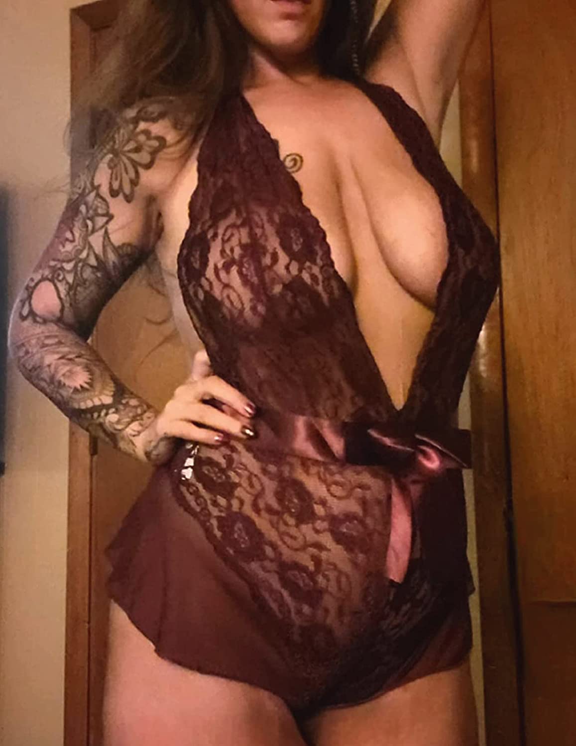 Avidlove Lingerie for Lace Teddy Bodysuit Halter V Neck One Piece Lingerie Babydoll XS-XXXL