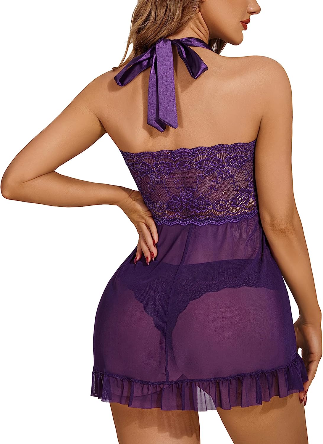 Avidlove Lingerie for Lace Babydoll Open Front Sleepwear Halter Nighty Chemsie XS-5XL