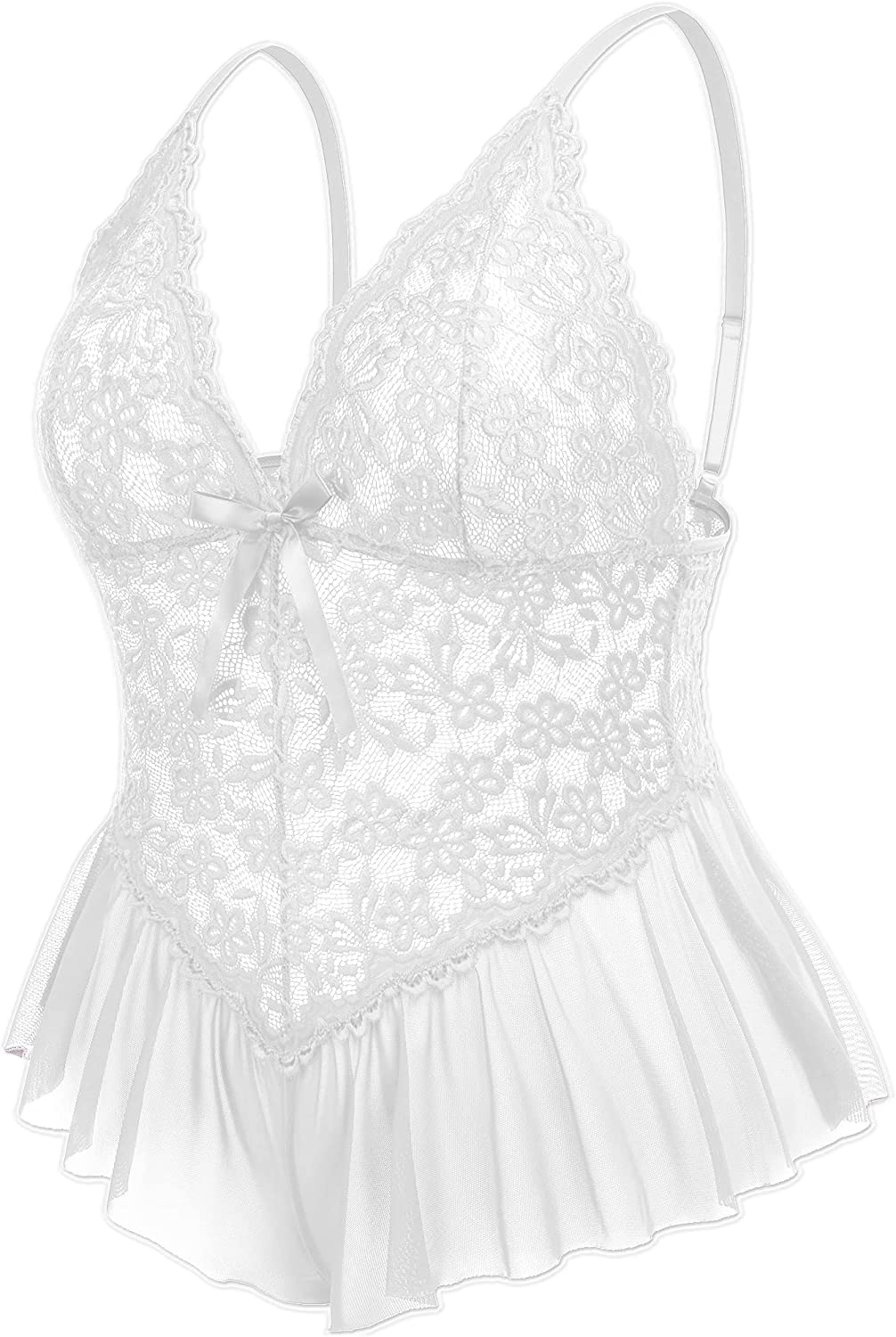 Avidlove Plus Size Lingerie for Lace Bodysuit One Piece Teddy Babydoll Mesh Chemise V Neck Sleepwear L-4XL