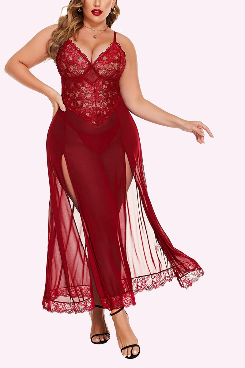 Avidlove Plus Size Lingerie For Babydoll Mesh Maxi Nightdress Strappy Exotic Sleepwear Side Slits