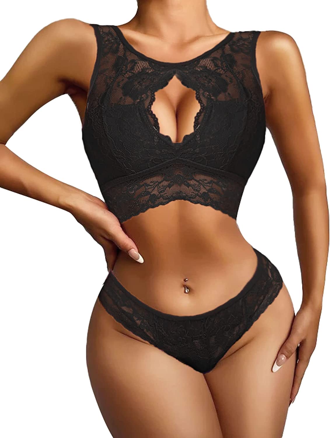 Avidlove Lingerie 2 Piece Lace Babydoll Bra and Panty Set Mini Sleepwear