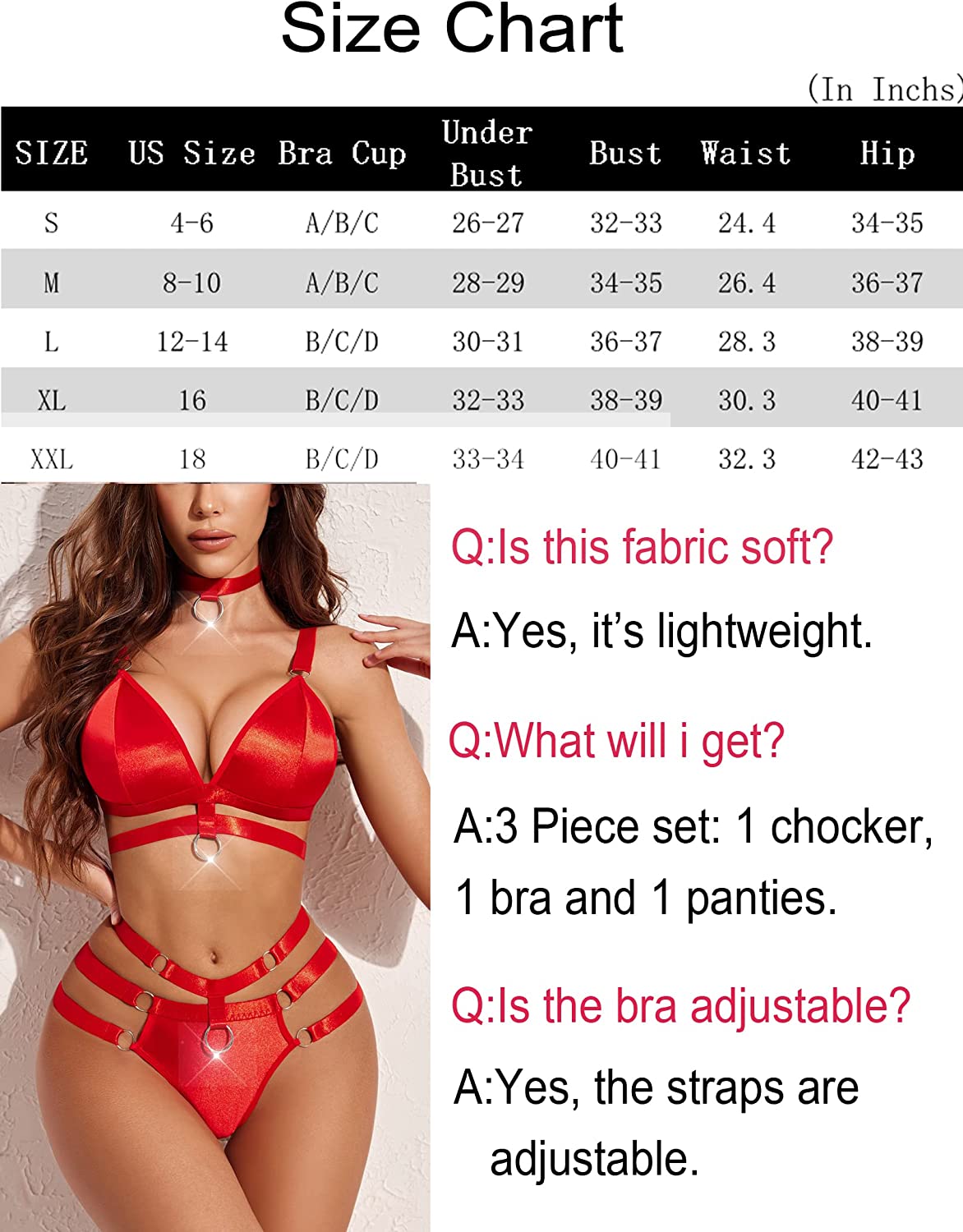 Avidlove Lingerie Set for O-Ring Linked Cut Out Choker Bra and Panty Set Bondage Lingerie 3 Pieces
