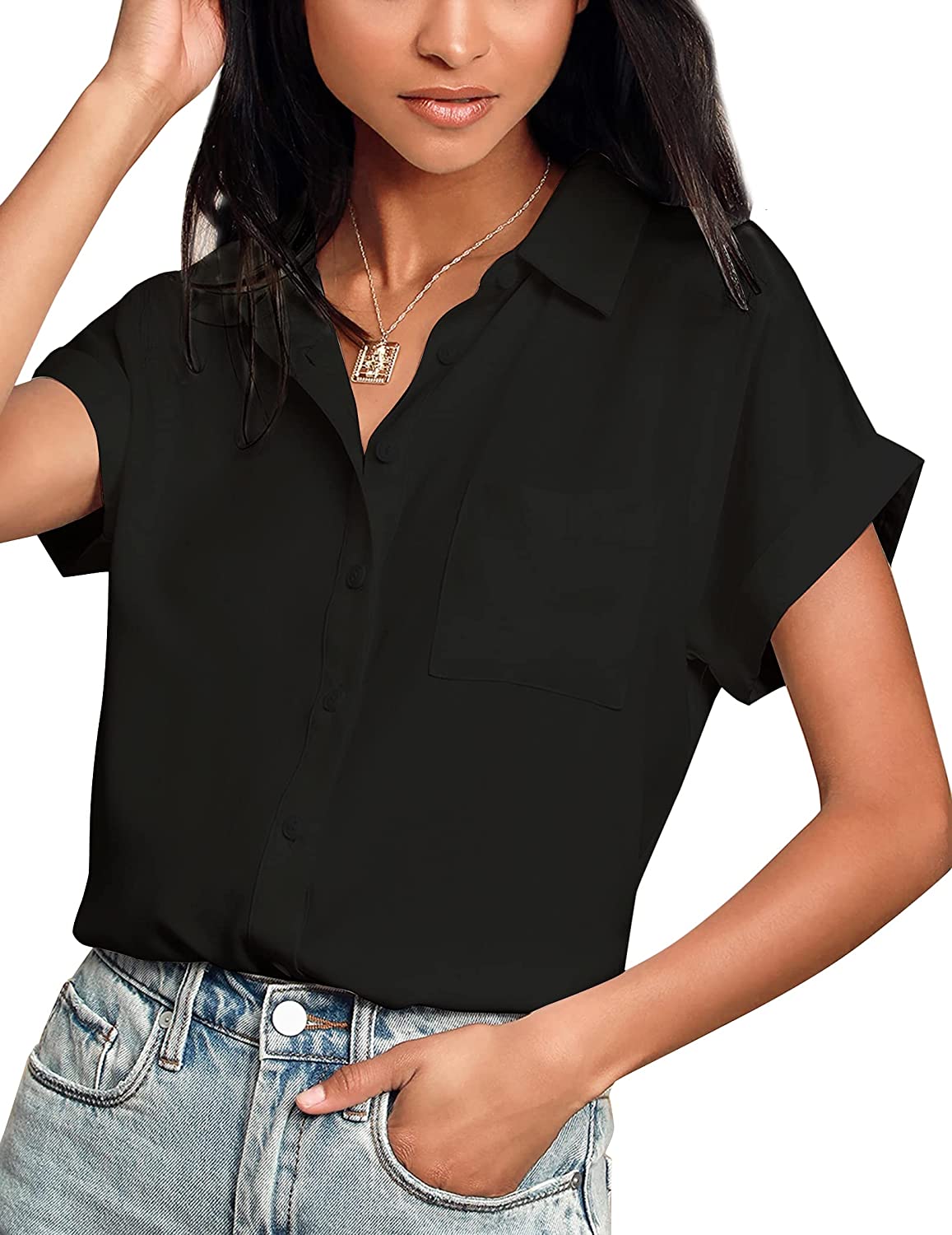 Button V -Neck Blouse
