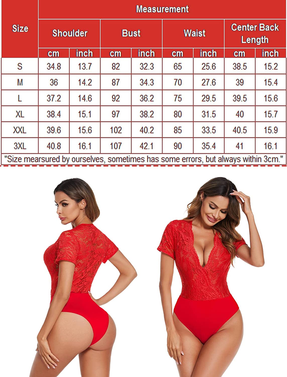 Avidlove Lace Short Sleeve Bodysuit Deep V Snap Crotch Clubwear Tops S-XXL