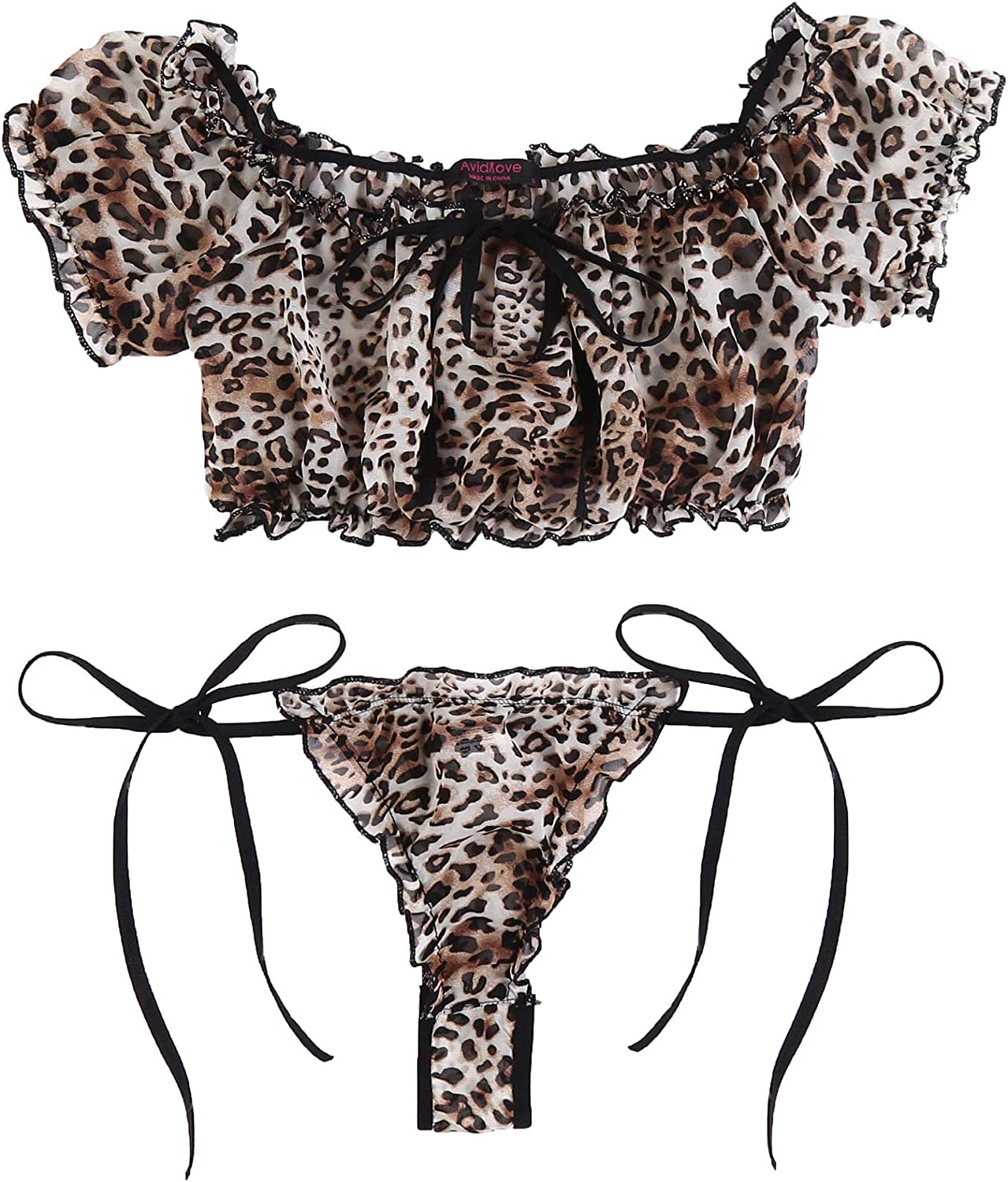 Avidlove Bra and Panty Set Ruffle Lingerie Set Mesh Babydoll Chemise