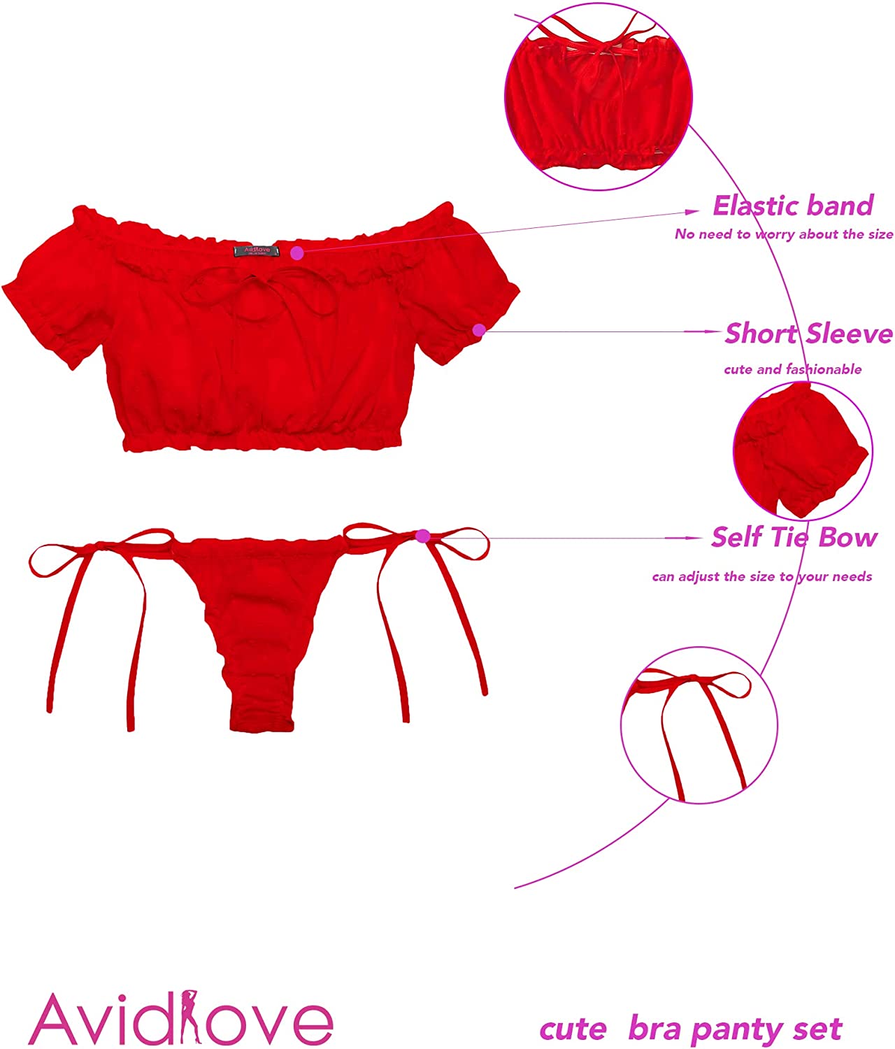 Avidlove Bra and Panty Set Ruffle Lingerie Set Mesh Babydoll Chemise