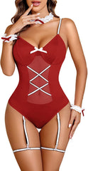 Avidlove Cosplay Lingerie Anime Costume Bodysuit Set Bunny Teddy Lingerie 3PC Maid Outfit