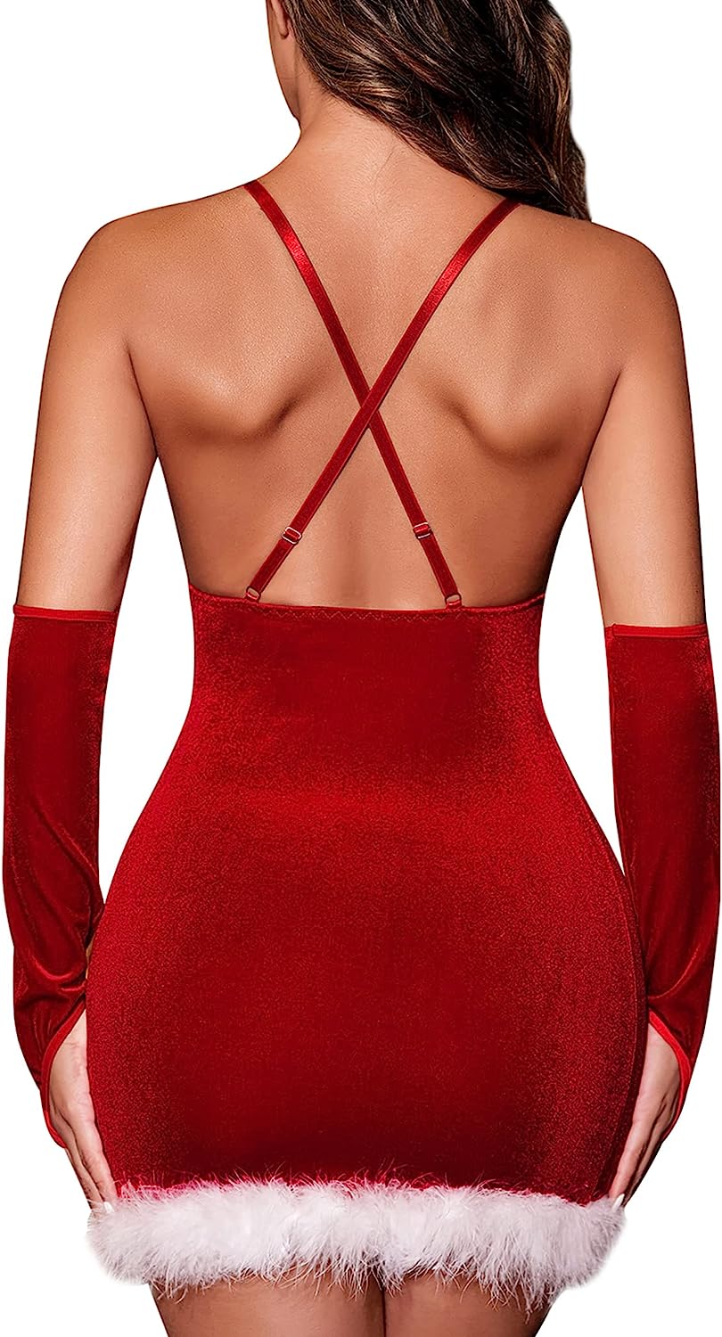 Avidlove Christmas Dresses Bodycon Slip Velvet Dress Red Santa Christmas Costumes