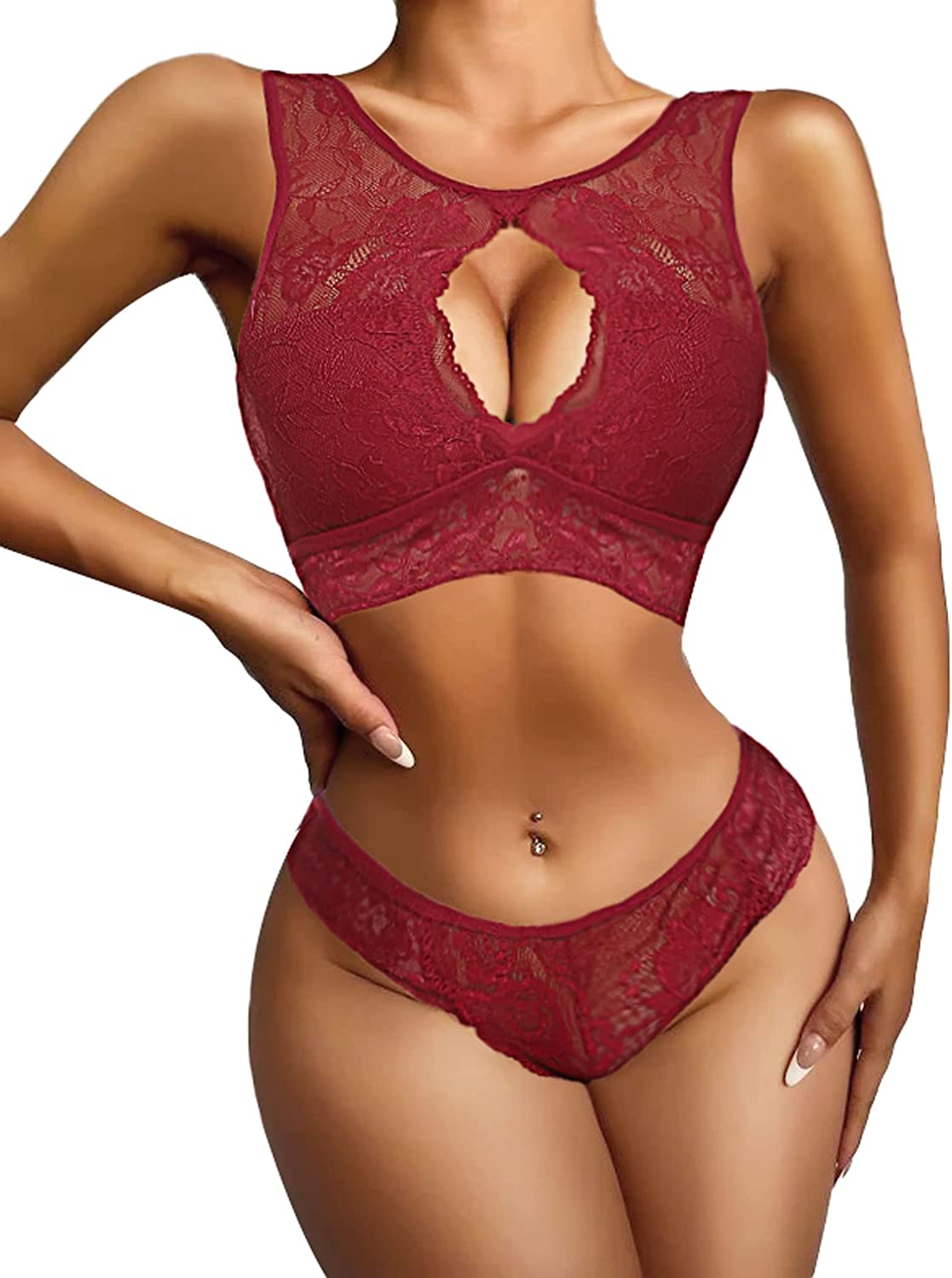 Avidlove Lingerie 2 Piece Lace Babydoll Bra and Panty Set Mini Sleepwear