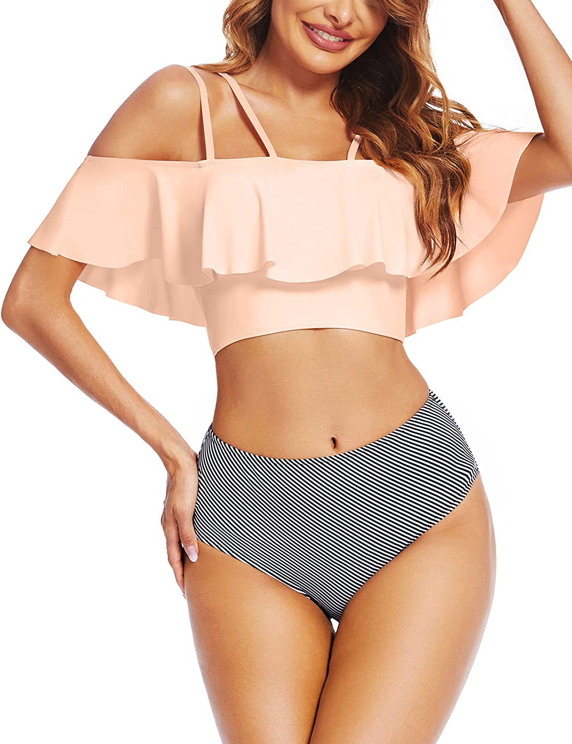 Avidlove Swimsuits for Two Piece Bathing Suits Ruffled Flounce Top with High Waisted Bottom Bikini Set
