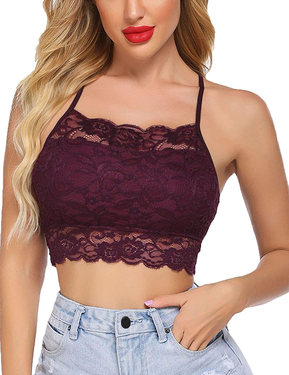 Avidlove Lace Bralette for High Neck Camisoles Racerback Double-Layered Crop Top