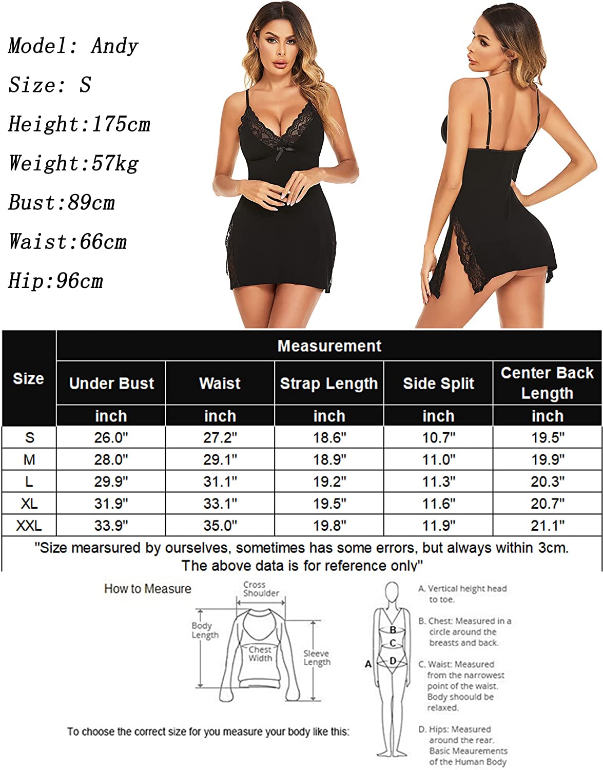 Avidlove Nightwear Cotton Sleepwear Spaghetti Strap Nightgown Babydoll Chemise
