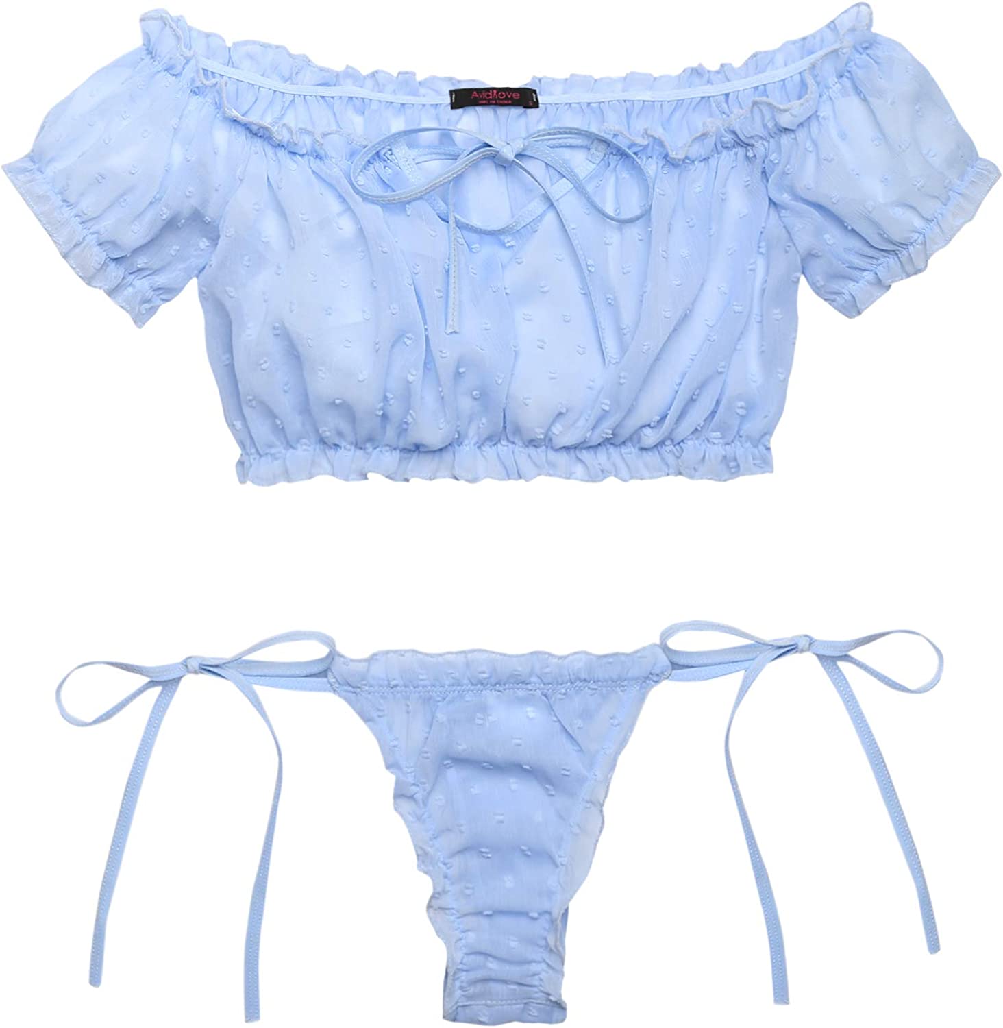 Avidlove Bra and Panty Set Ruffle Lingerie Set Mesh Babydoll Chemise