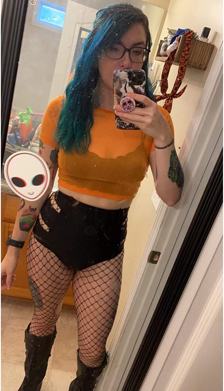 Avidlove Mesh Crop Top for Short Sleeve Bodycon Tees See Through Blouse O Neck Clubwear