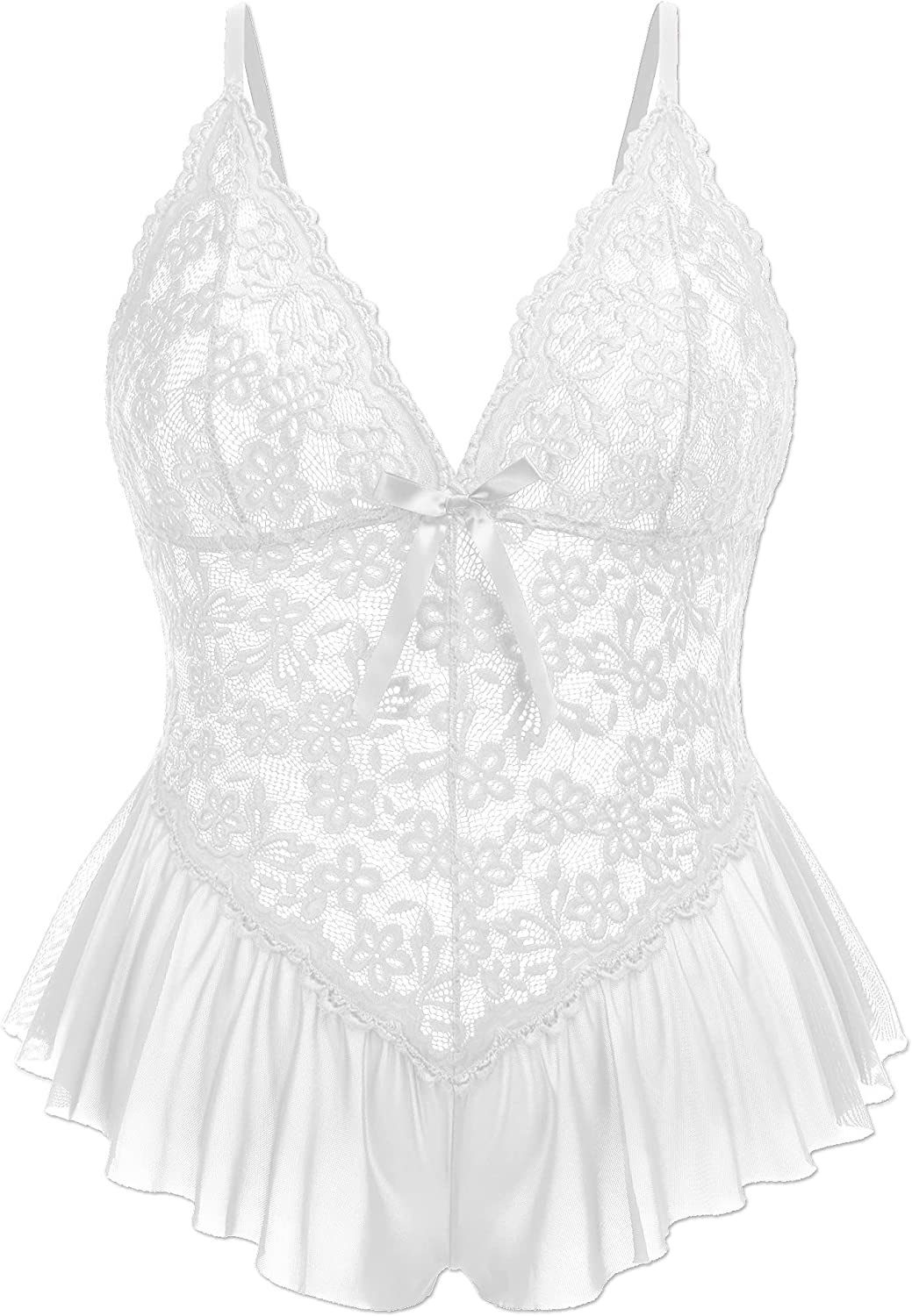 Avidlove Plus Size Lingerie for Lace Bodysuit One Piece Teddy Babydoll Mesh Chemise V Neck Sleepwear L-4XL