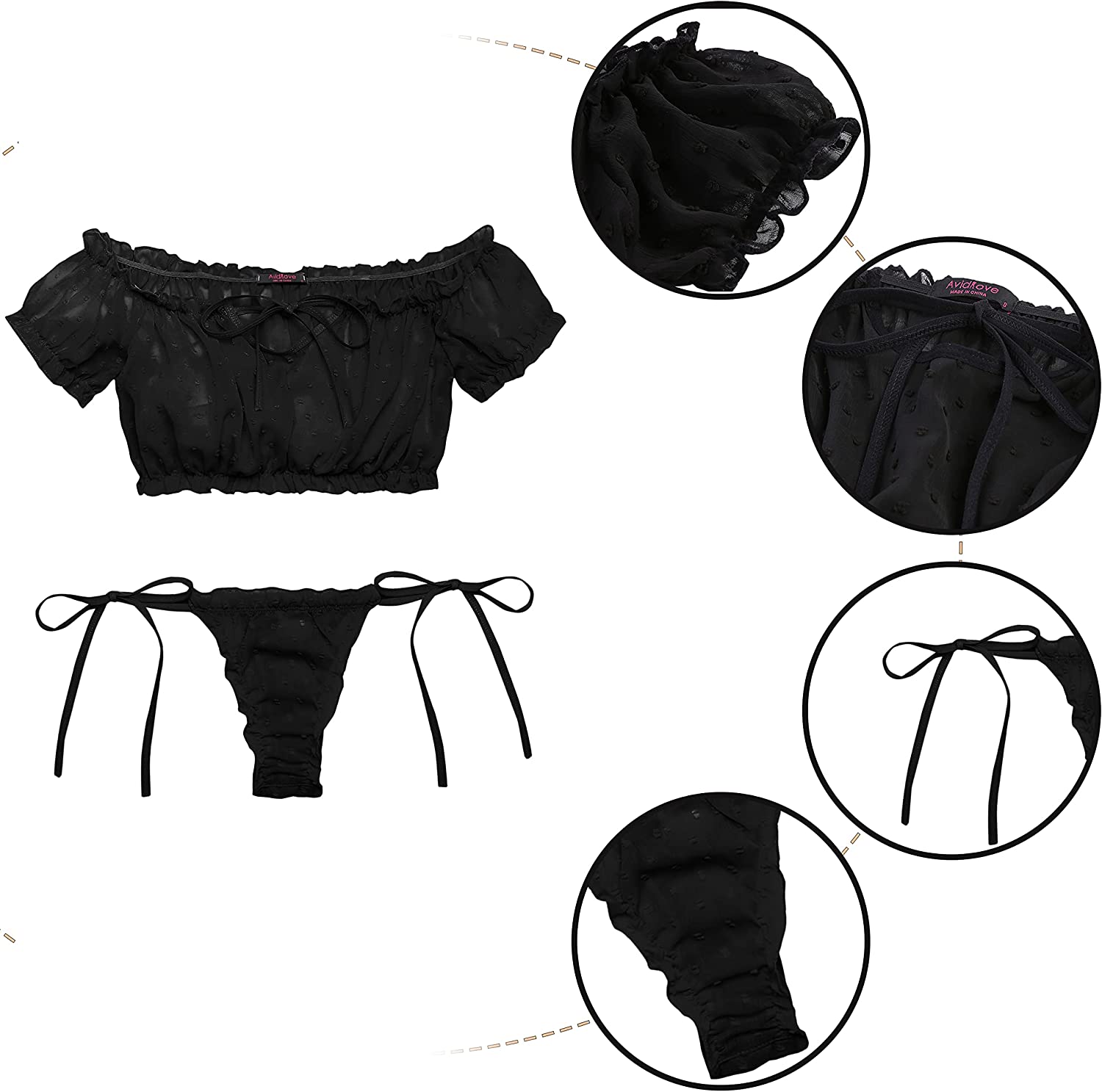 Avidlove Bra and Panty Set Ruffle Lingerie Set Mesh Babydoll Chemise