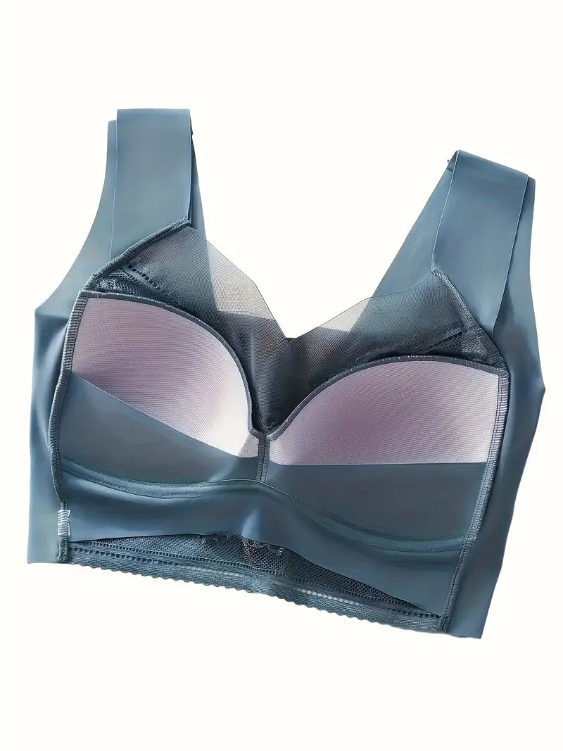 Contrast Lace Wireless Bra, Soft & Comfortable Tank Bra, Women's Lingerie & Underwear Blue