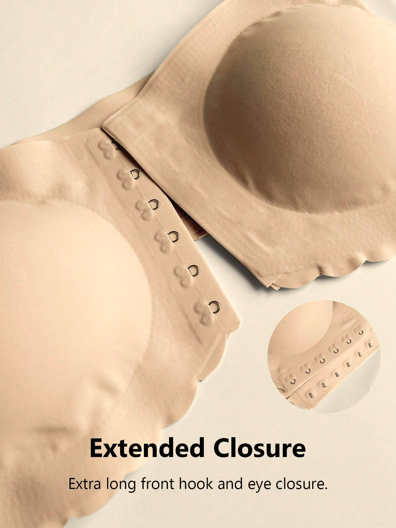 Front Closure Wireless Strapless Bra Beige