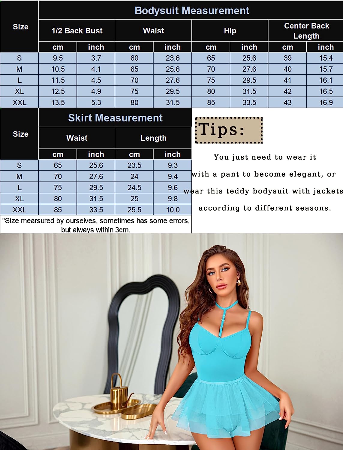Avidlove Babydoll Lingerie for Snap Crotch Chemise Lingerie Set with Halter Choker Removable Skirt Boudoir Outfits
