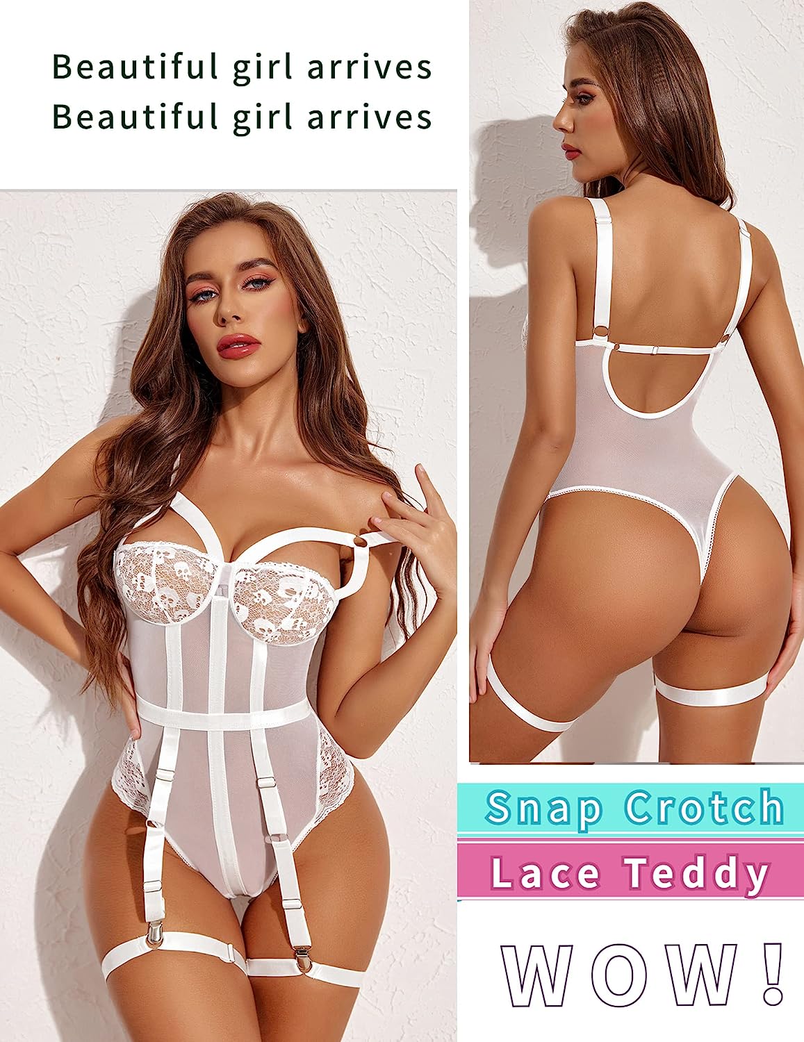 Avidlove Teddy Lingerie for with Garter Belt One Piece Lingerie Naughty Strappy Lingerie Lace Exotic Bodysuit