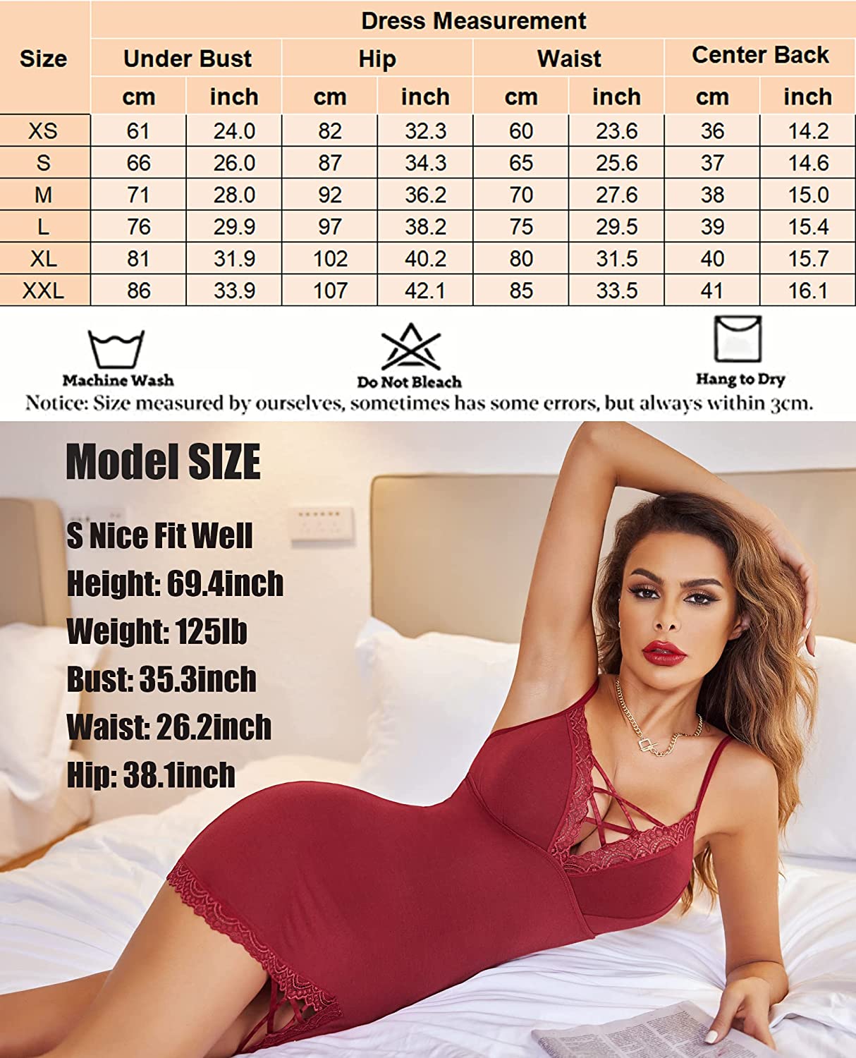 Avidlove Nightgown V-Neck Babydoll Chemises Lace Modal Sleepwear Full Slip Side Slit Sleep Dress XS-XL