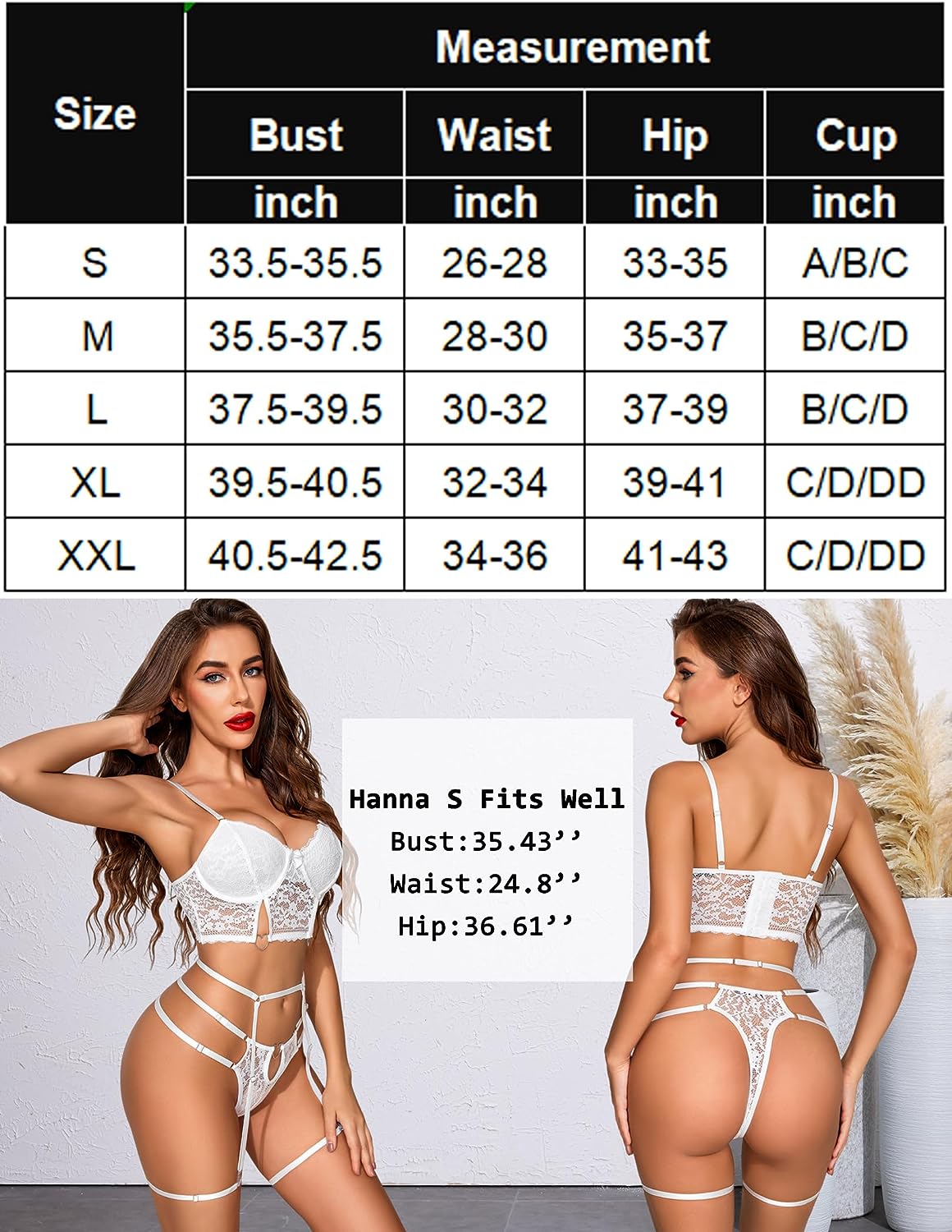 Avidlove Garter Lingerie for Women, Lace Lingerie with Underwire, Matching 4 Piece Push Up Lingerie Set