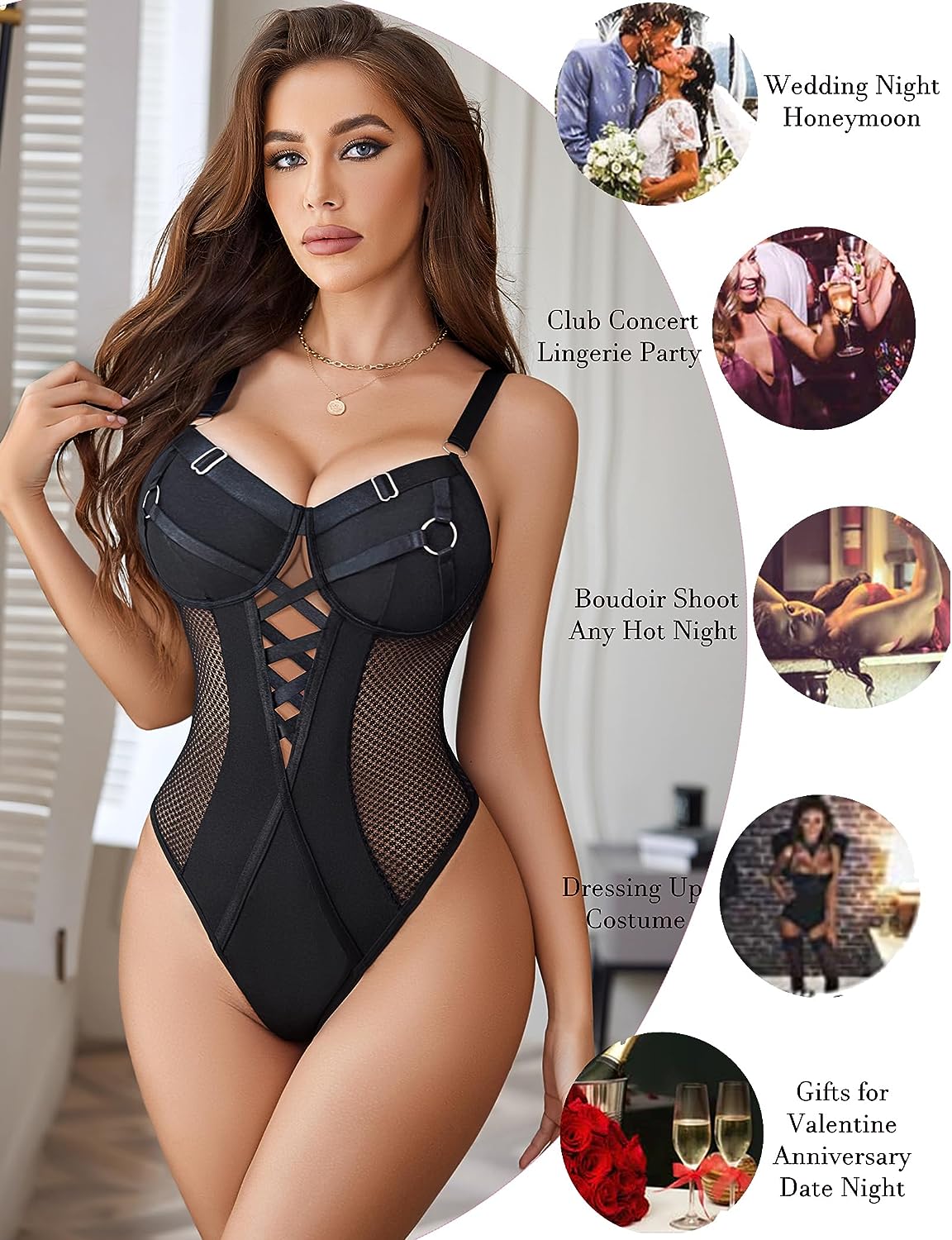 Avidlove Lingerie Bodysuit Mesh Teddy Underwire Lace Bodysuits One Piece Babydoll With Snap Crotch S-XXL