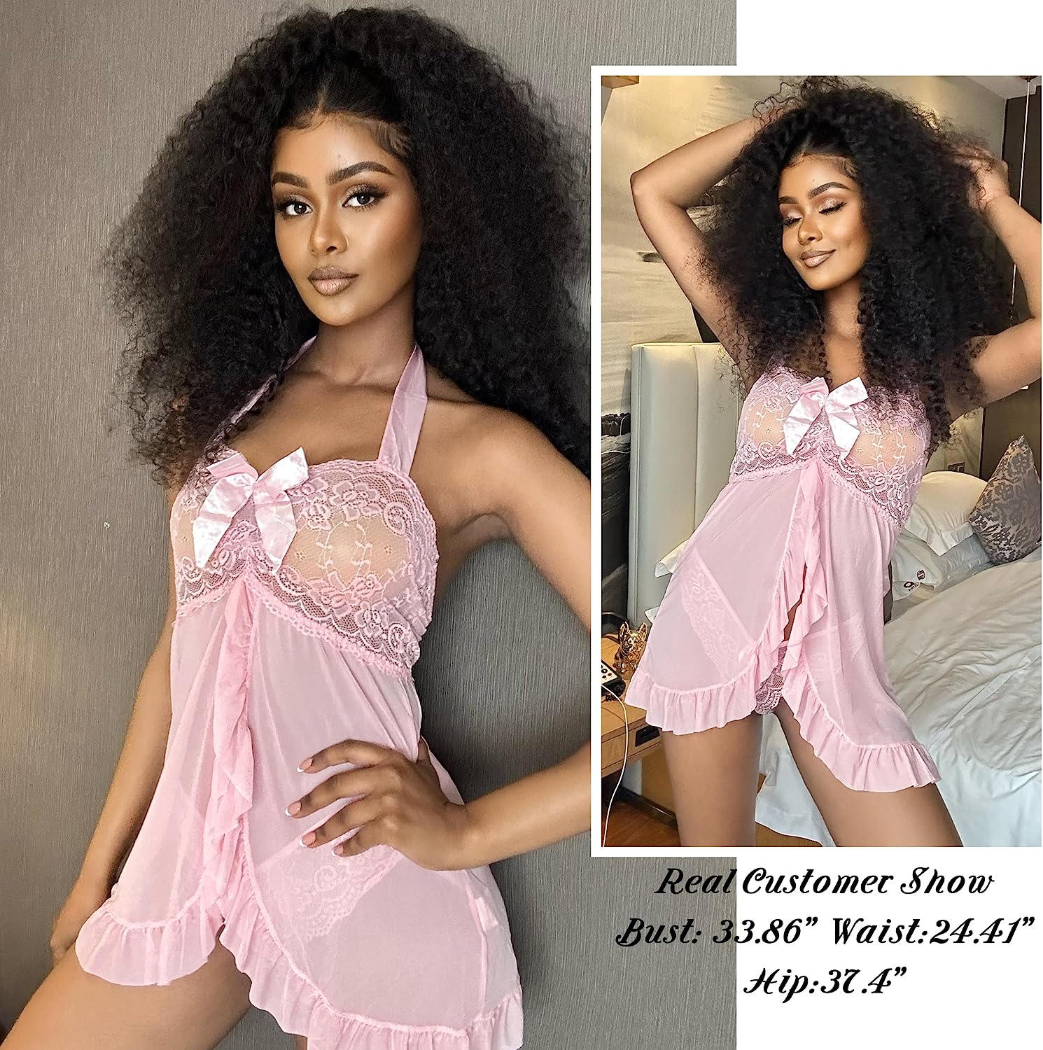 Avidlove Lingerie for Lace Babydoll Open Front Sleepwear Halter Nighty Chemsie XS-5XL