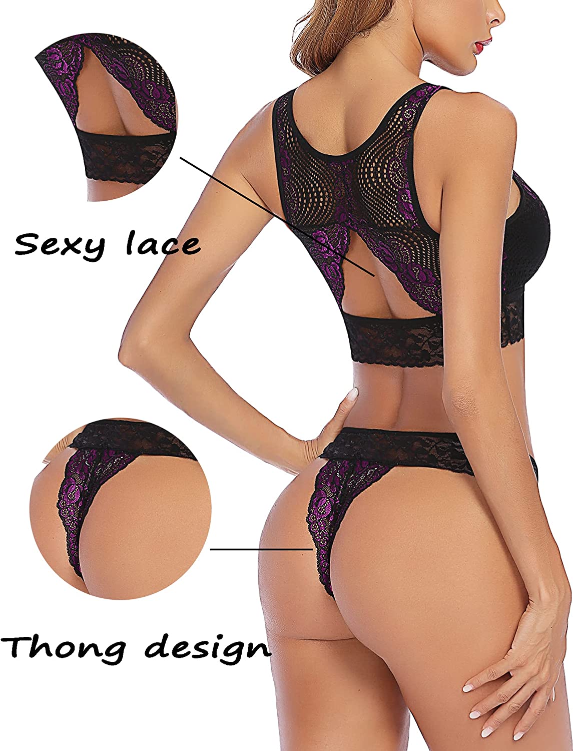 Avidlove Lingerie 2 Piece Lace Babydoll Bra and Panty Set Mini Sleepwear
