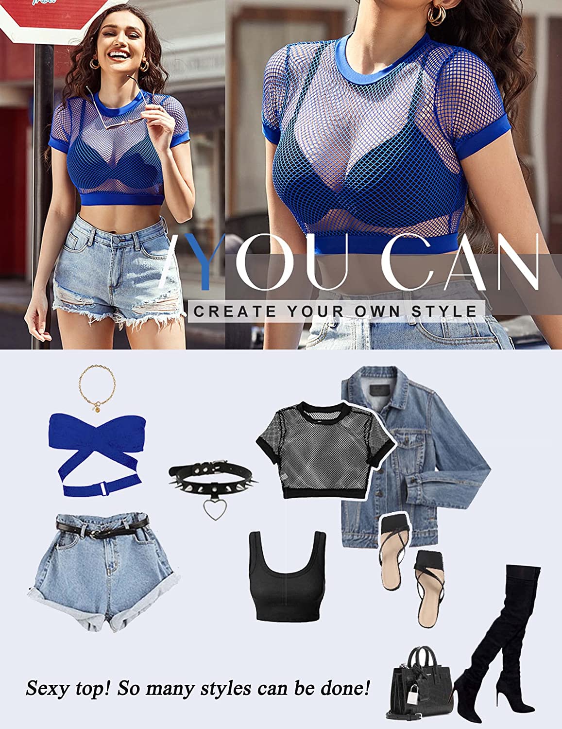 Avidlove Fishnet Top for Long Sleeve Fishnet Shirt Fishnet Crop Top