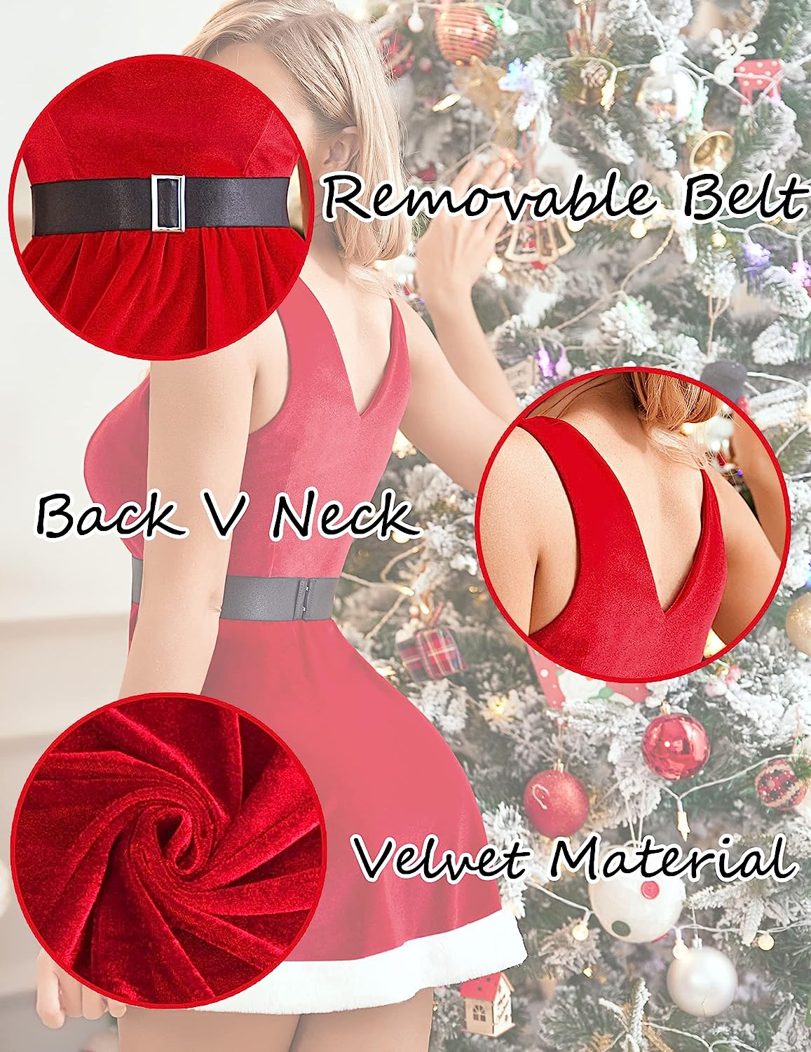 Avidlove Christmas Dress Santa Velvet A Line Dress for with Belt Babydoll Lingerie