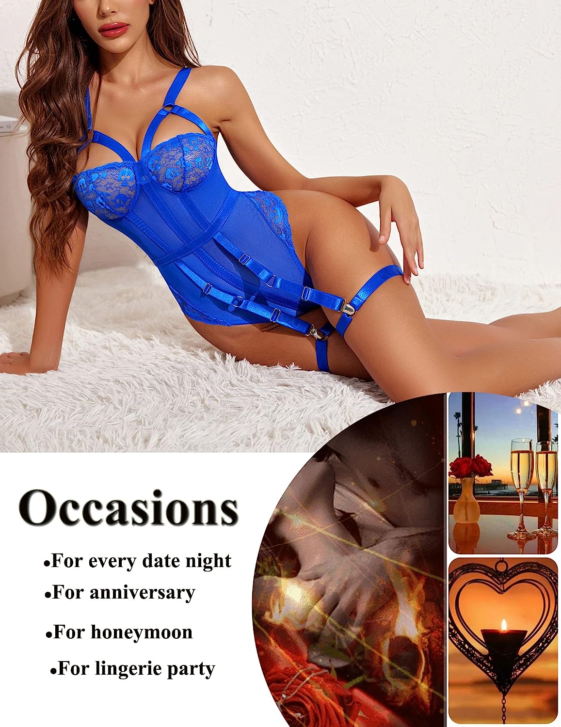Avidlove Teddy Lingerie for with Garter Belt One Piece Lingerie Naughty Strappy Lingerie Lace Exotic Bodysuit
