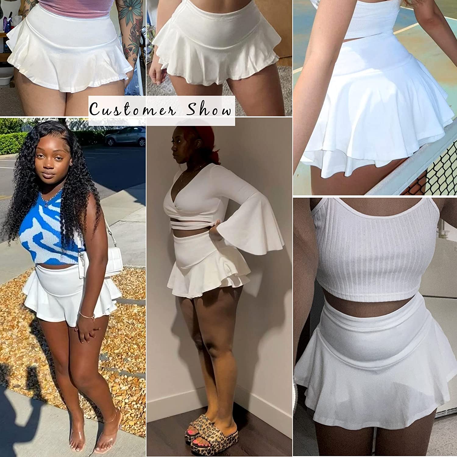 Avidlove Mini Skirt Solid Ruffle Trim Lingerie Skirt Short High Waist Two Layer Hem Skirt