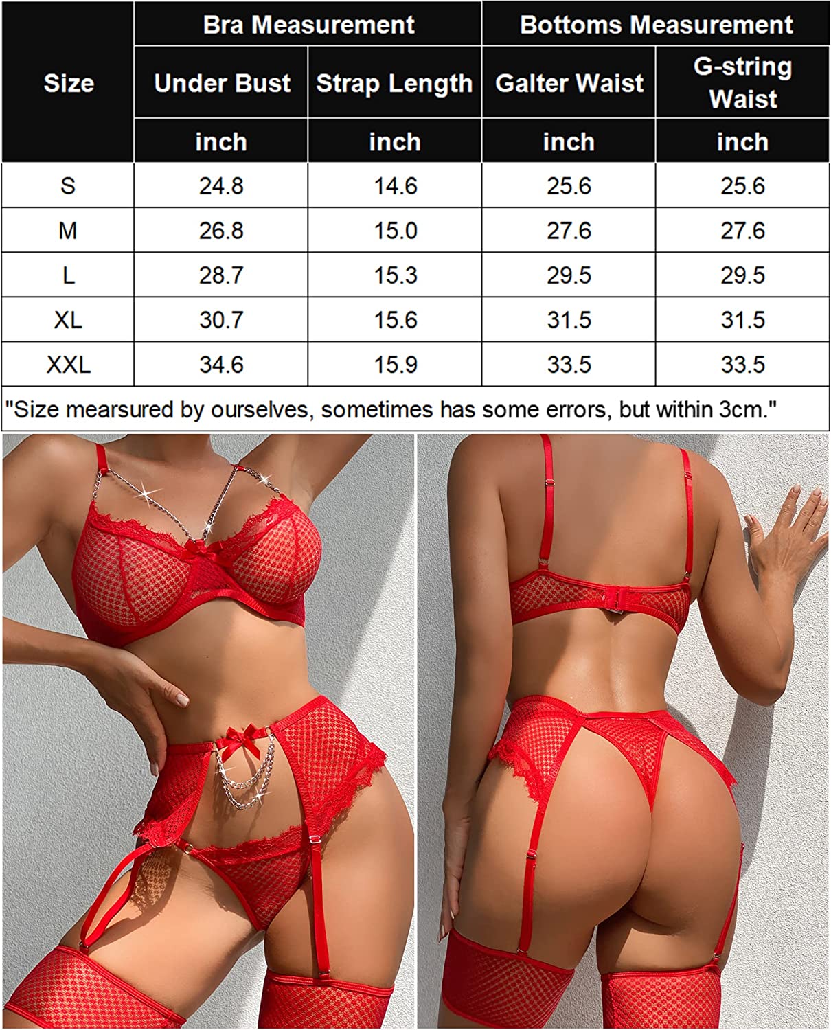 Avidlove Garter Set Lingerie for Fishnet Underwire Lace 4 Piece Sets Chain Bra S-XXL