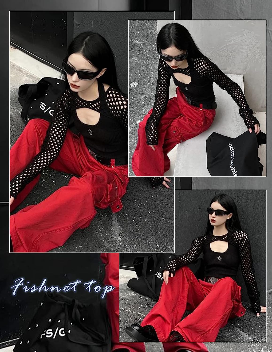 Avidlove Fishnet Long Sleeve Crop Top See Through Shirt Sheer Blouse Outfits