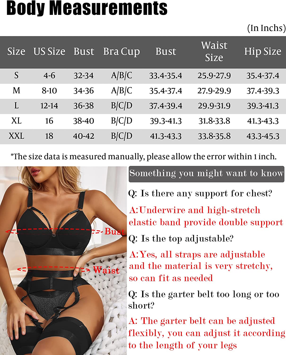Avidlove Lingerie Set for with Underwire Strappy Lingerie Push Up 5 Piece Lingerie Set with Garter