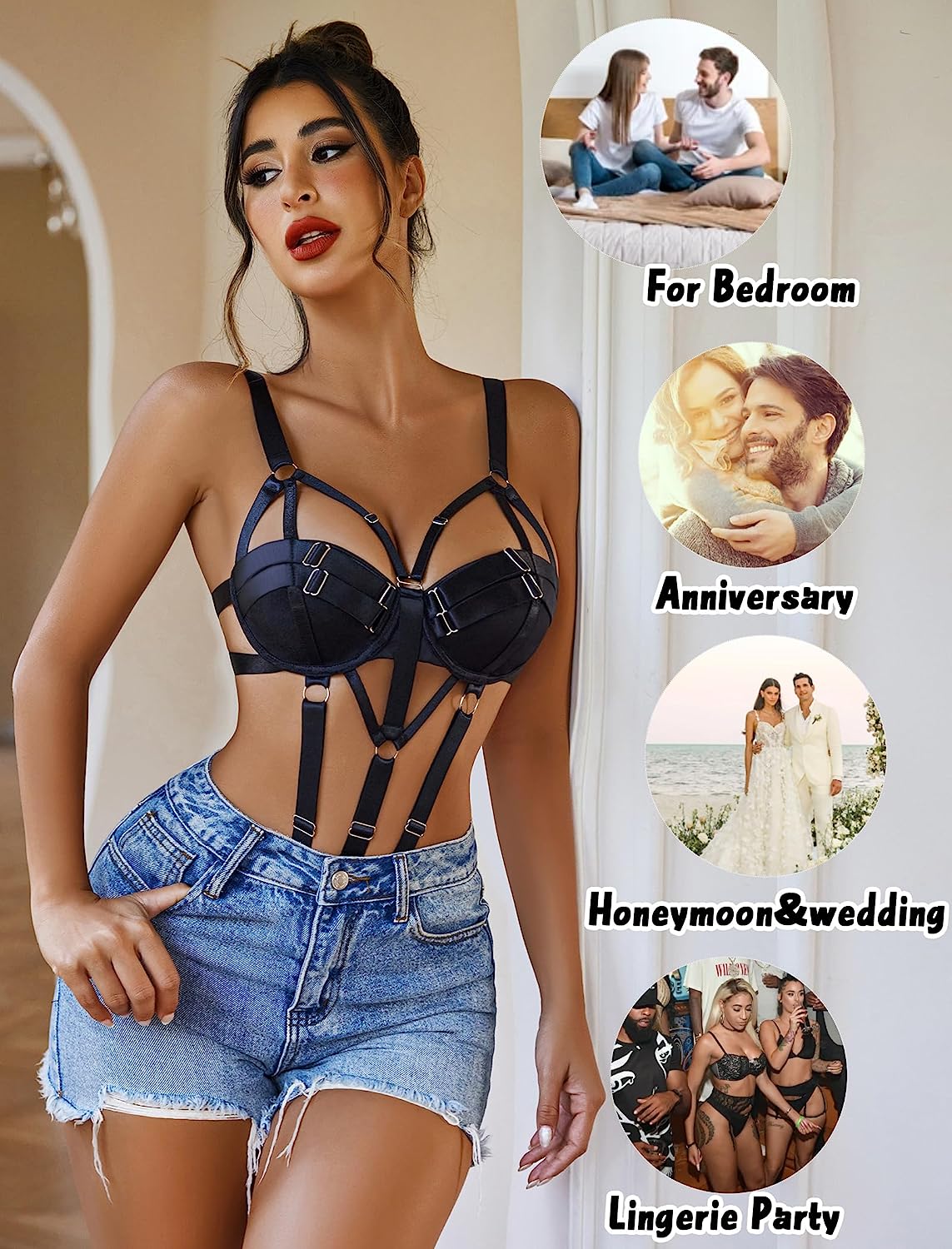 Avidlove Bondaged Lingerie Set Underwired Push Up Teddy Lingerie One Piece Babydoll