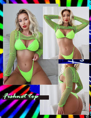 Avidlove Fishnet Long Sleeve Crop Top See Through Shirt Sheer Blouse Outfits