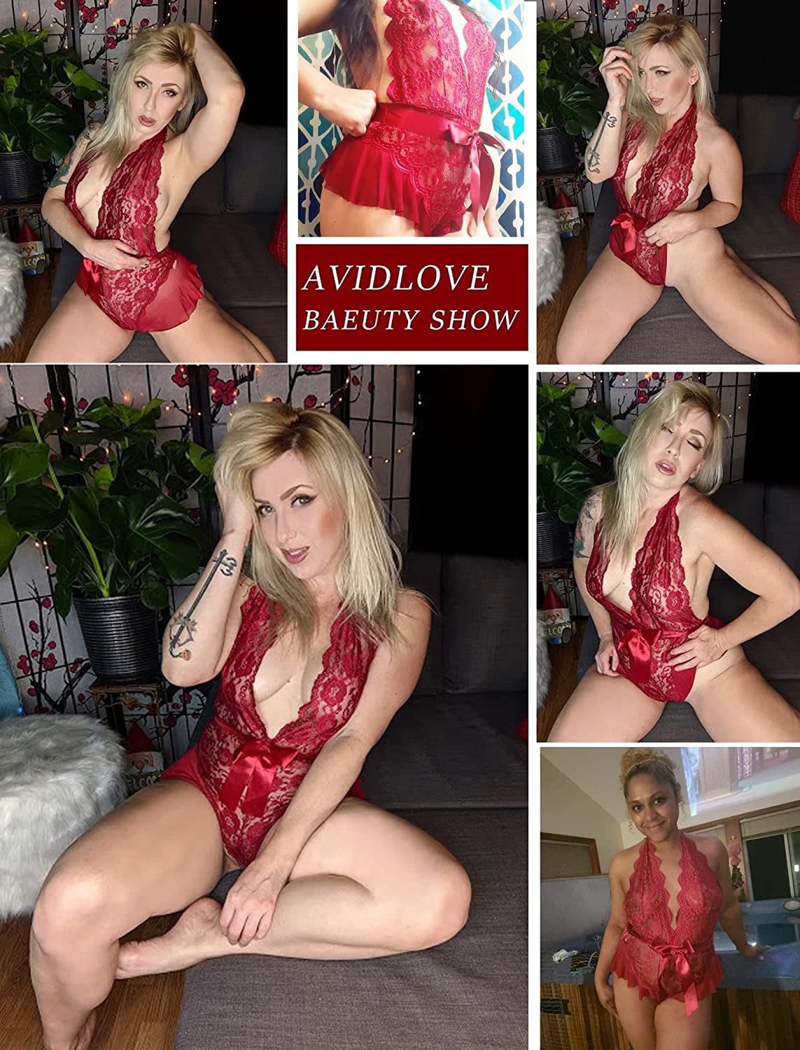 Avidlove Lingerie for Lace Teddy Bodysuit Halter V Neck One Piece Lingerie Babydoll XS-XXXL