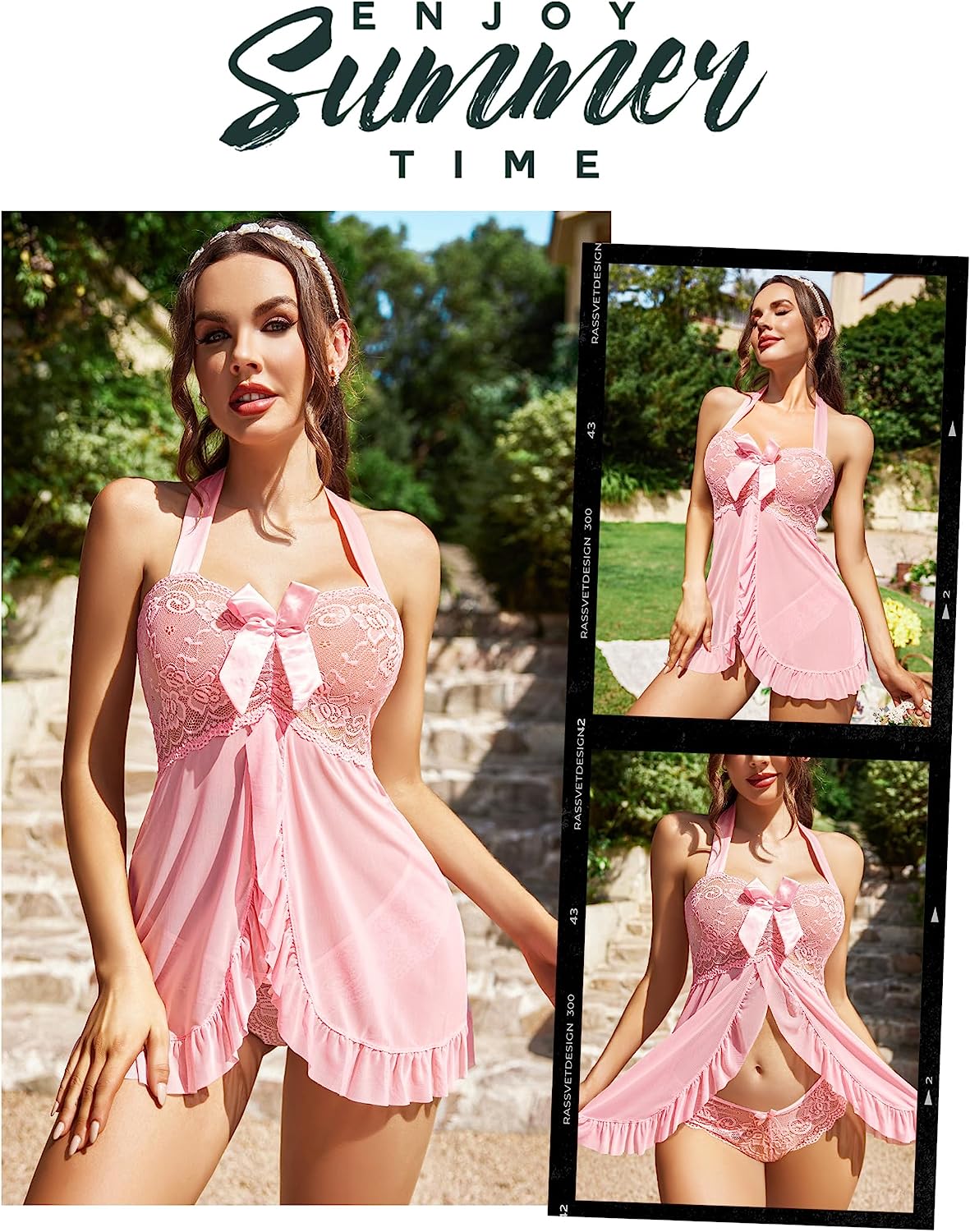 Avidlove Lingerie for Lace Babydoll Open Front Sleepwear Halter Nighty Chemsie XS-5XL