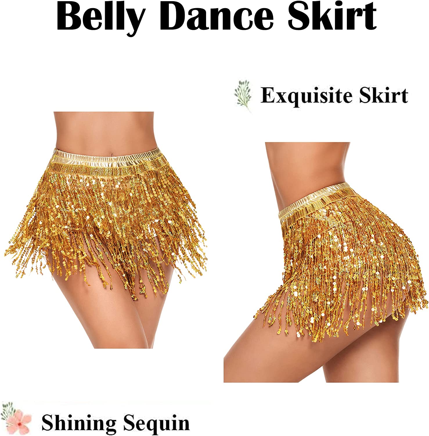 Avidlove Sequin Tassel Skirt Belly Dance Belt Dance Performance Skirt Party Rave Skirt for Women