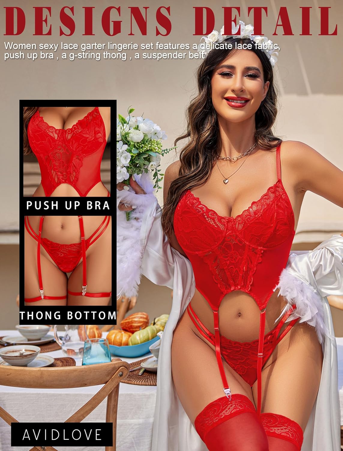 Avidlove Lingeries Garter Set Lace Lingerie With Underwire 2 Piece Push Up Lingerie Sets Corset Tops