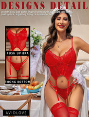 Avidlove Lingeries Garter Set Lace Lingerie With Underwire 2 Piece Push Up Lingerie Sets Corset Tops