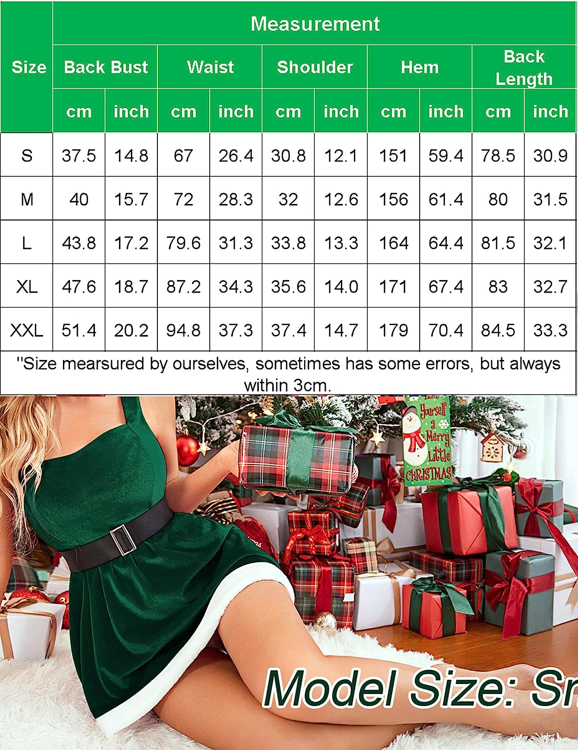 Avidlove Christmas Dress Santa Velvet A Line Dress for with Belt Babydoll Lingerie