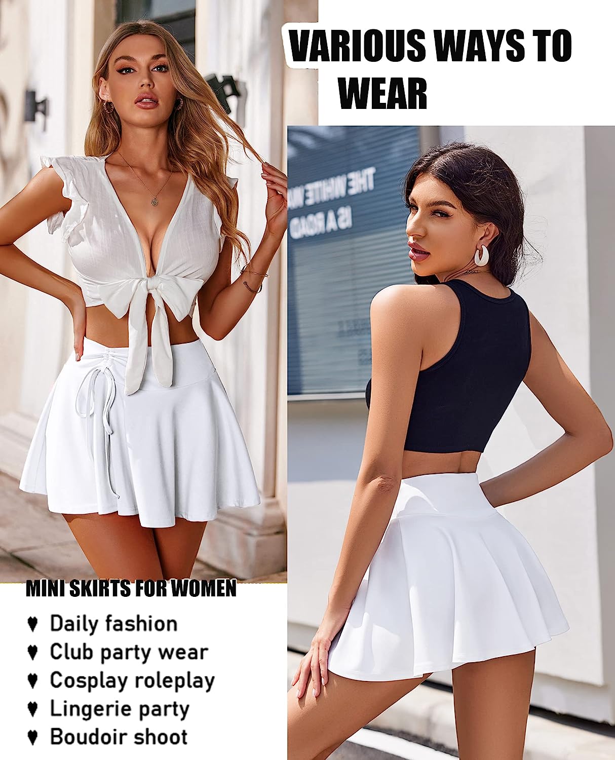 Avidlove Mini Skirt for Pleated Drawstring High Waist Skater Skirt Lingerie Skirts S-XXL