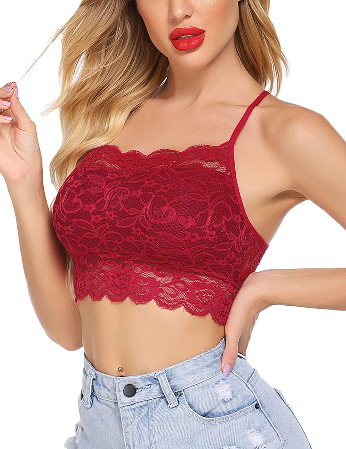 Avidlove Lace Bralette for High Neck Camisoles Racerback Double-Layered Crop Top