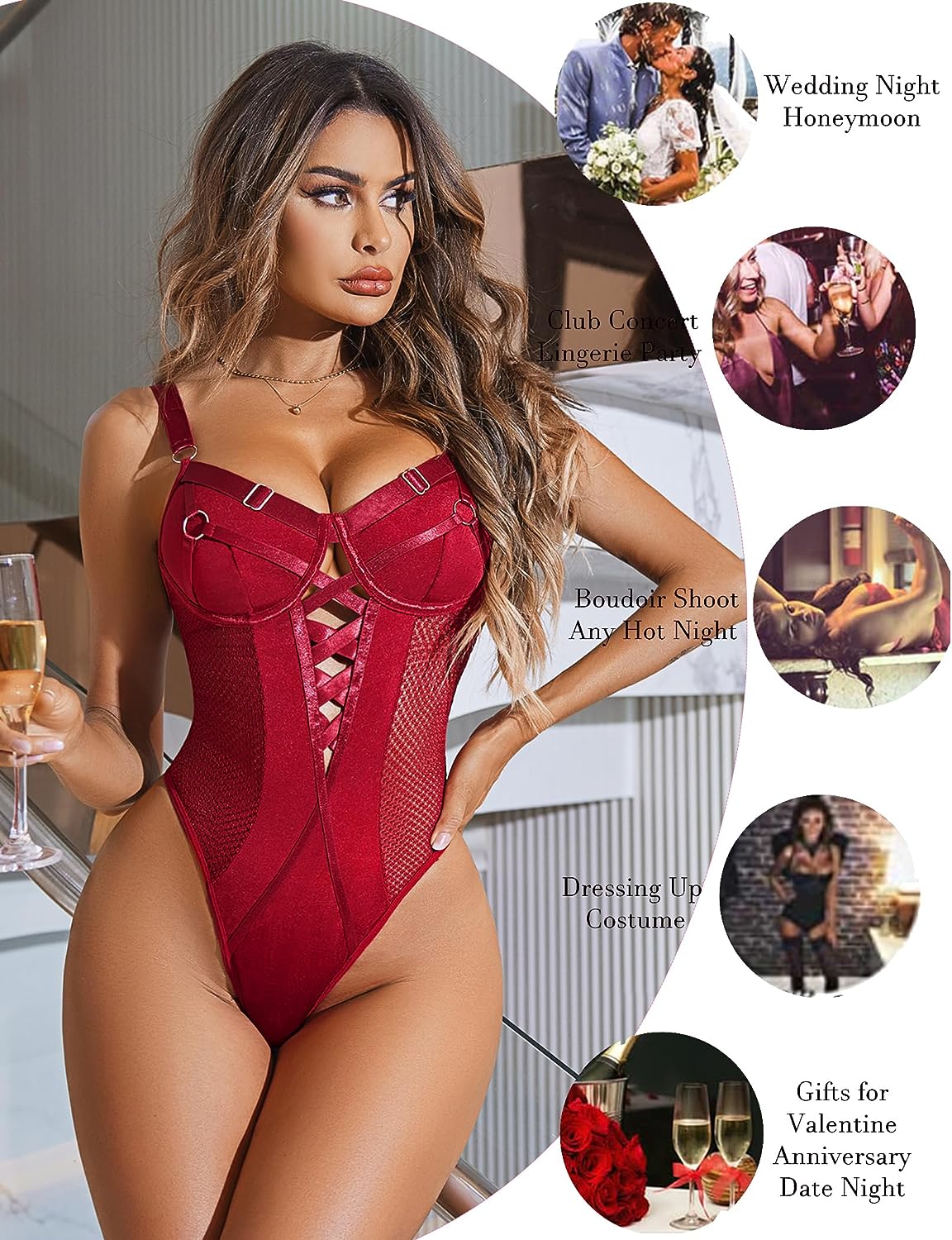 Avidlove Lingerie Bodysuit Mesh Teddy Underwire Lace Bodysuits One Piece Babydoll With Snap Crotch S-XXL