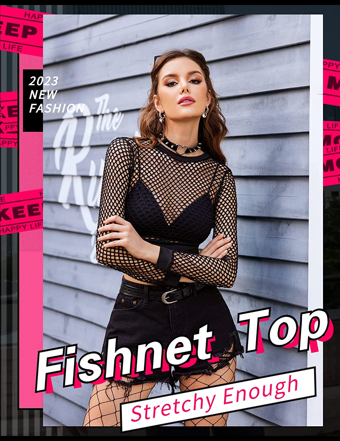 Avidlove Fishnet Top for Long Sleeve Fishnet Shirt Fishnet Crop Top